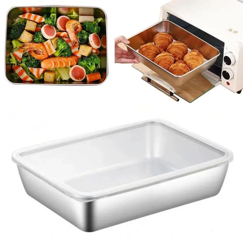 with Plastic Cover Stainless Steel Food Storage Trays Rectangle Preservation Box Stainless Steel Food Storage Box Rustproof