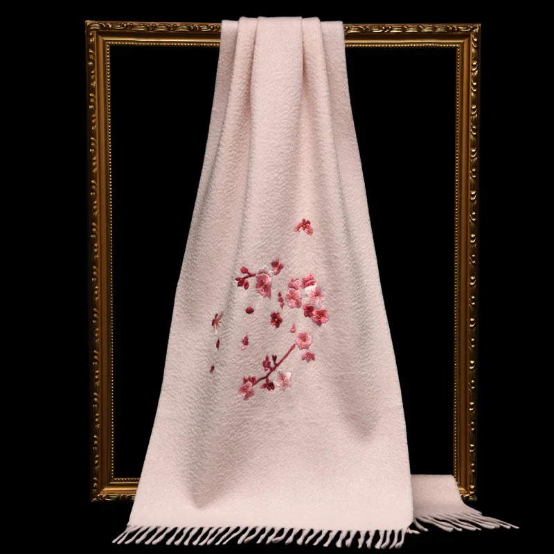 Suzhou Embroidery Cashmere Scarf Women's 100 Pure Shawl Winter Double-Sided Embroidered Ethnic Style
