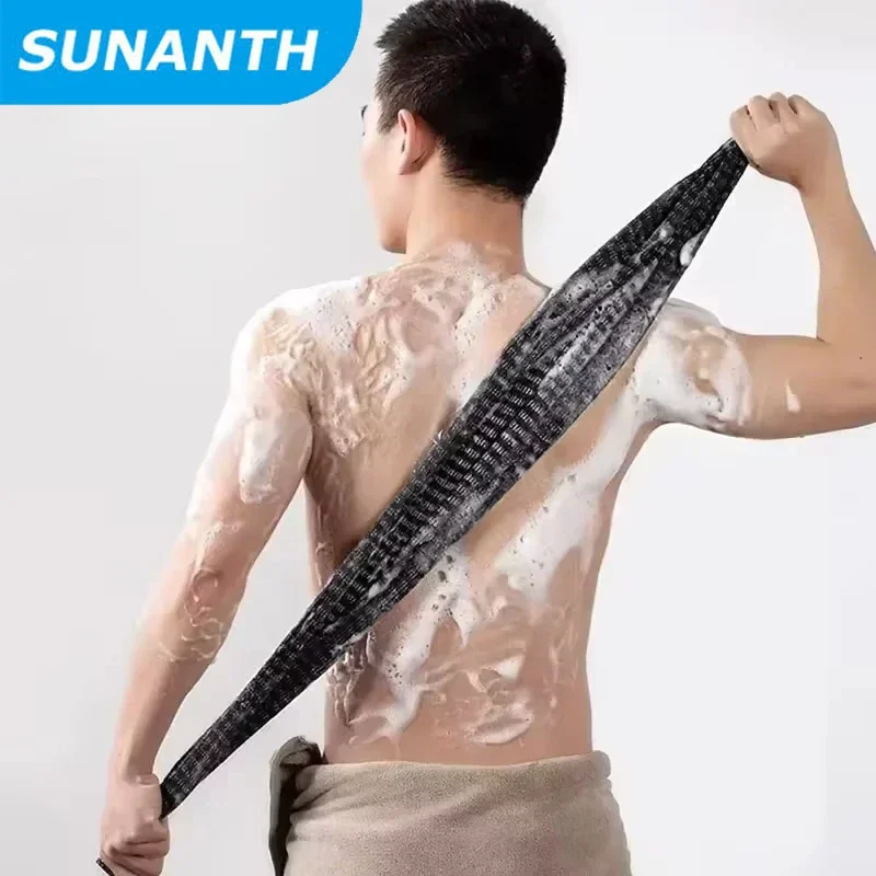 ผ้าเช็ดตัวโฟมพร้อมแปรงขัดหลังแถบยาวที่แข็งแกร่งสําหรับผู้ชายและผู้หญิงเครื่องมือในครัวเรือนเพื่อขจัดผิวที่ตายแล้ว