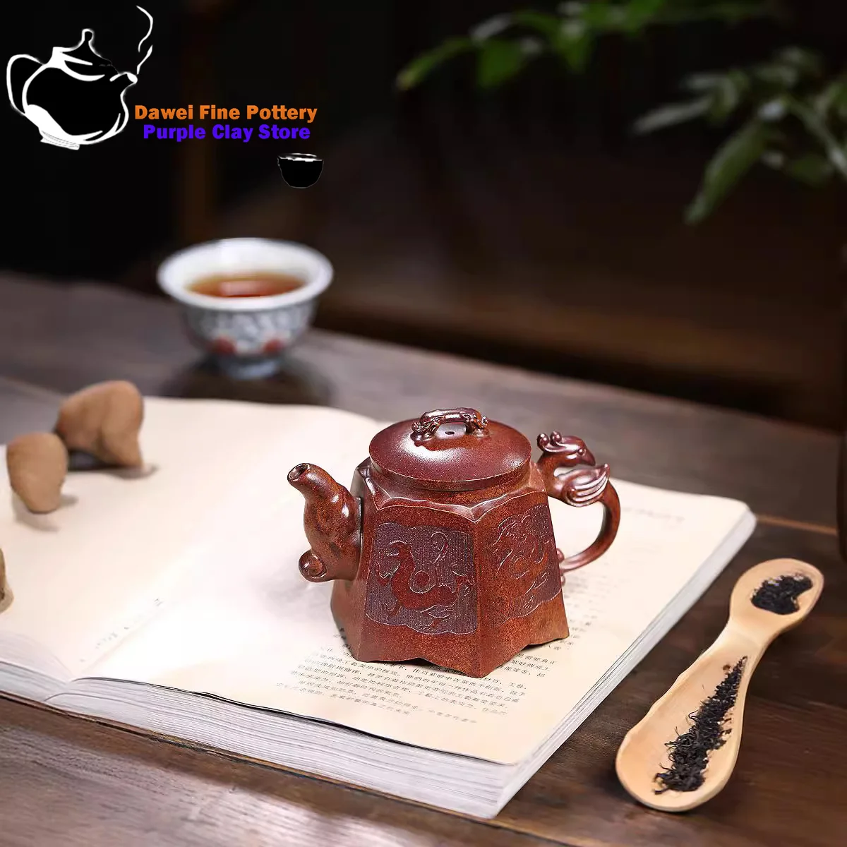 Yixing handmade purple clay teapot, dragon flying phoenix dance, original ore, iron red sand, dragon kiln, kung fu tea set