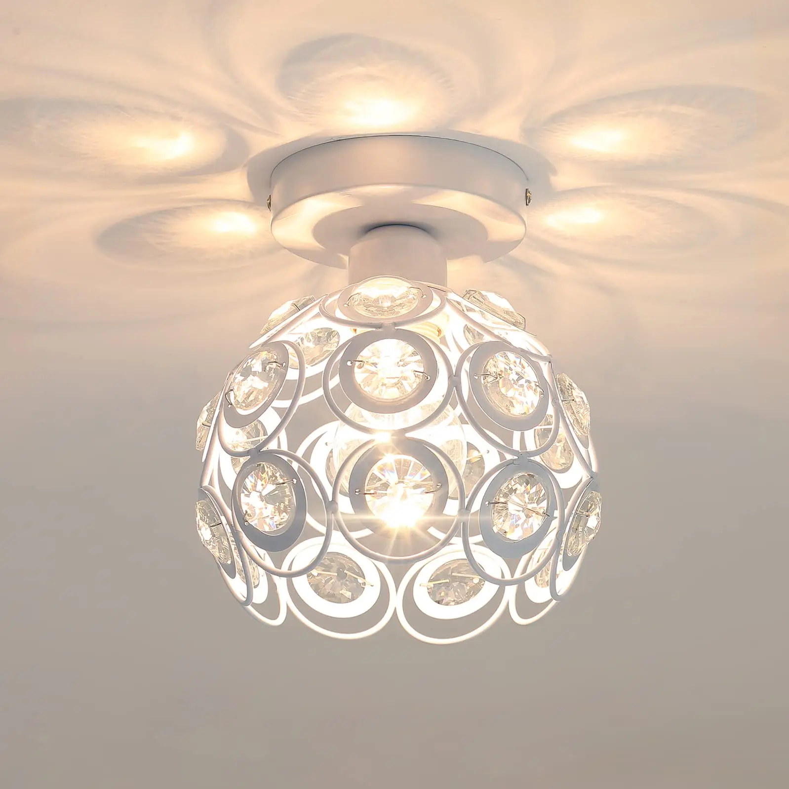 Crystal Ceiling Light,Modern White Ceiling Light,E27 Semi-flush Mount Crystal Chandelier Suitable for Indoor Lighting,Bedroom