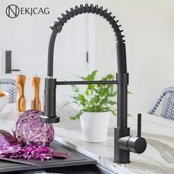 Nekjcag Matte Black Kitchen Sink Faucet 360 Degree Rotation Spring Hot and Cold Water MixerTap Deck Mounted Kitchen Crane