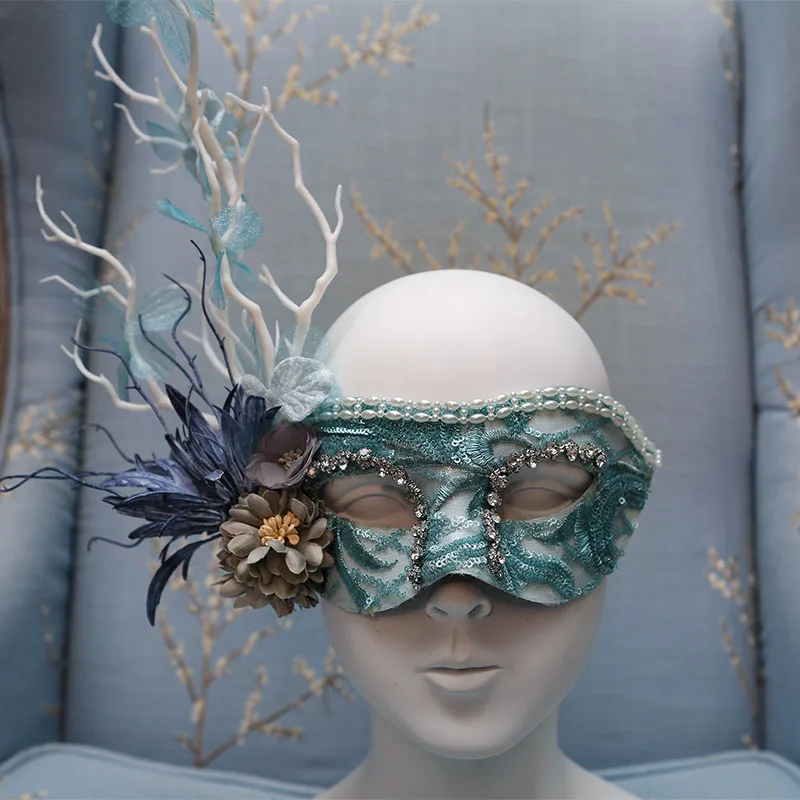 

European and American Exaggeration Venice Green Flower Mask Tree Branch Masked Singer Halloween Carnival Masquerade Party