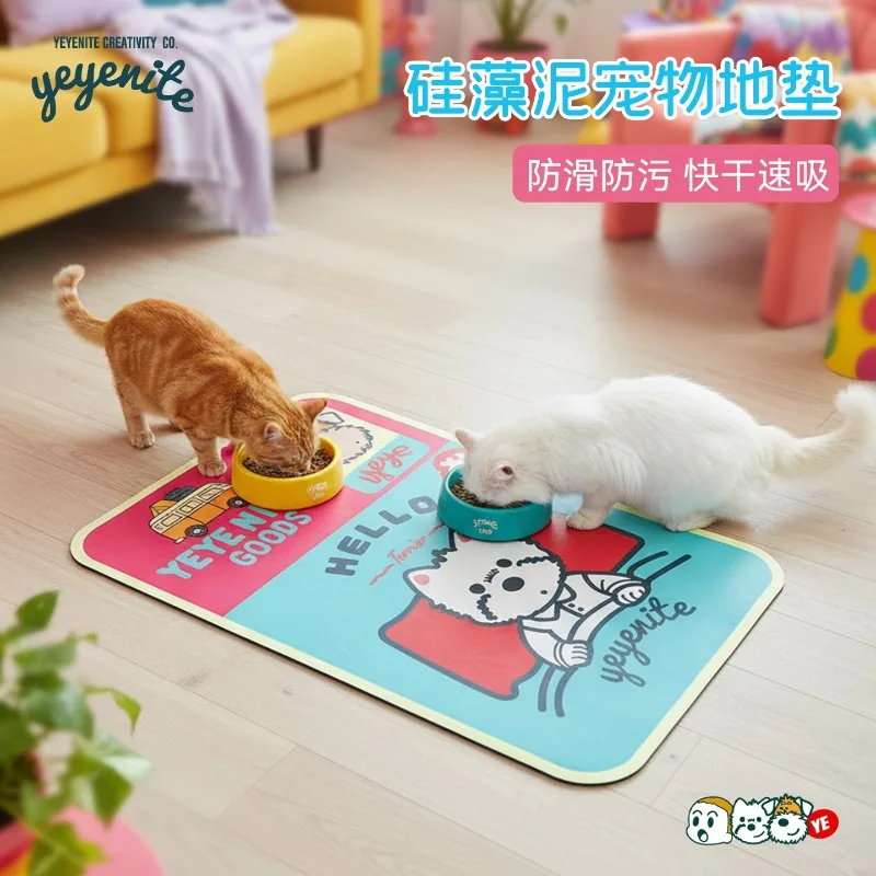 Cute Cartoon Diatomite Pet Feeding Mat Waterproof AntiSlip Quick Absorb AntiDirty Easy To Clean Pad For Dog Cat Food Water Bowl