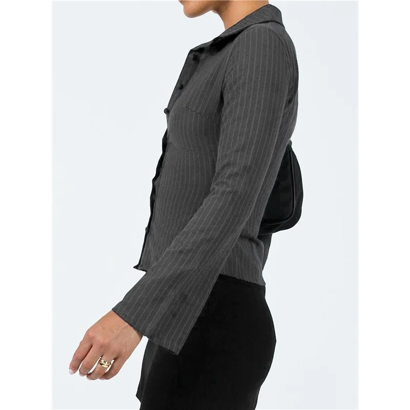 

NEW-Women's Button Down Shirts Striped Long Sleeve Collared Casual Work Blouses Tops Trendy Outfits
