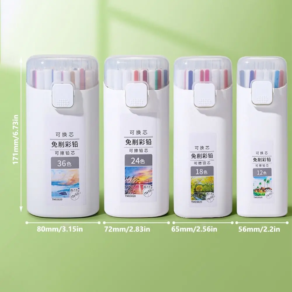 قلم رصاص ملون غير شحذ 12/18/24/36 لونًا قابل للاستبدال قلم رصاص دفع قابل للمسح قائم على الزيت قلم رسم فني قابل للمسح