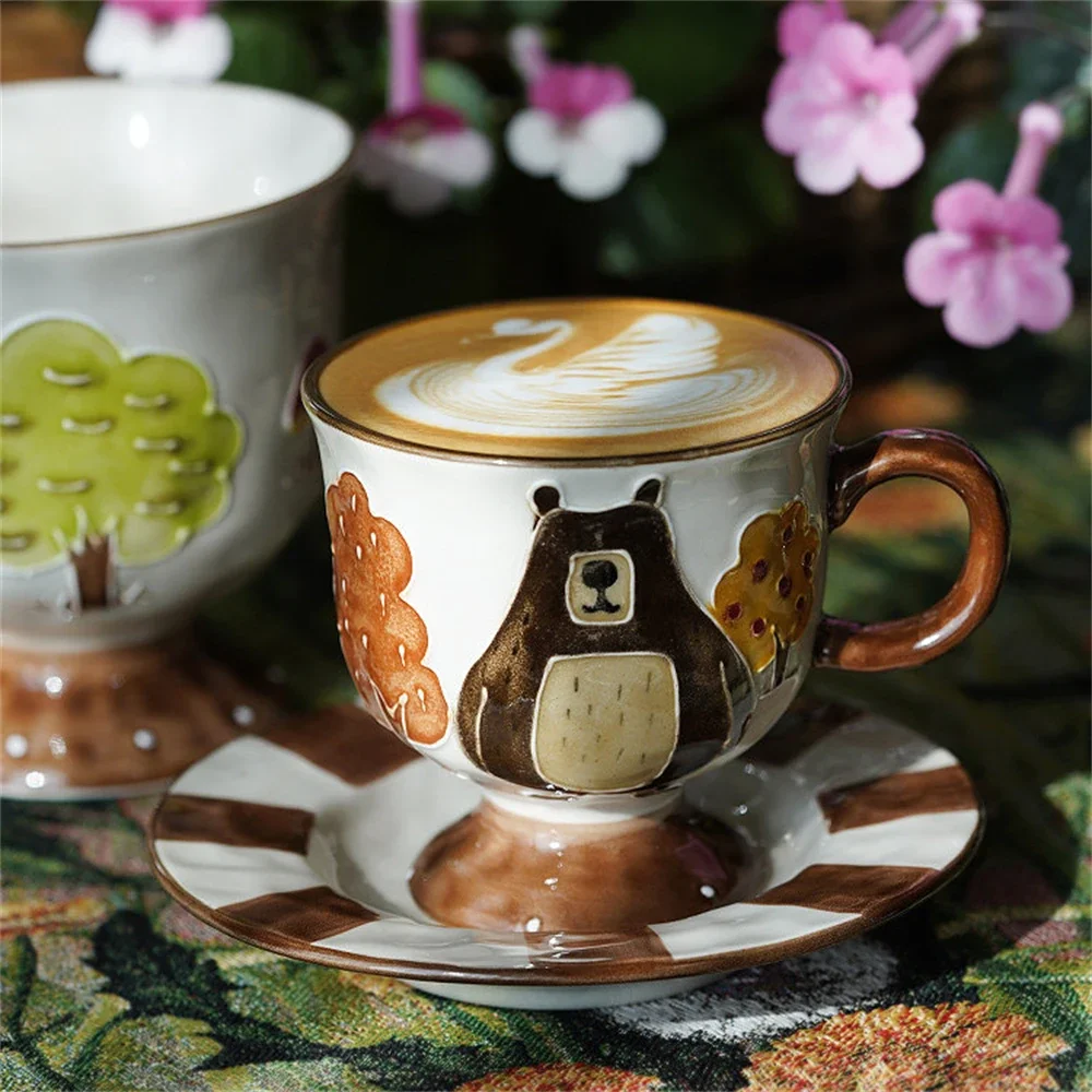 Vintage Ceramic Mug Ceramic Cute Cartoon Bear Fun Forest Coffee Cup Dish Office Kitchen Accessories Water Cup Holiday Gift