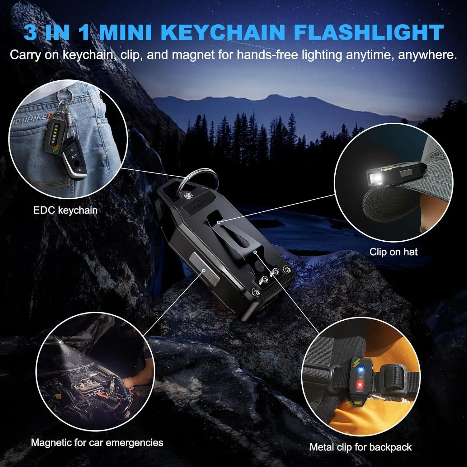 F2 Powerful Mini COB LED Keychain Flashlight USB Rechargeable Hanging Work Light Waterproof Keyring Camping Walking Pocket Lamp