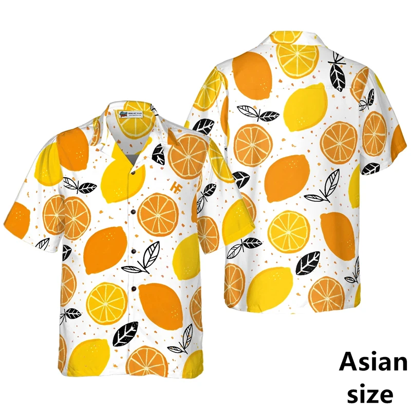 3d Print Lemon Fruit Pattern Shirts For Men Clothing Summer Vacation Lapel Button Short Sleeve Shirt Fashion Casual Aloha Shirt