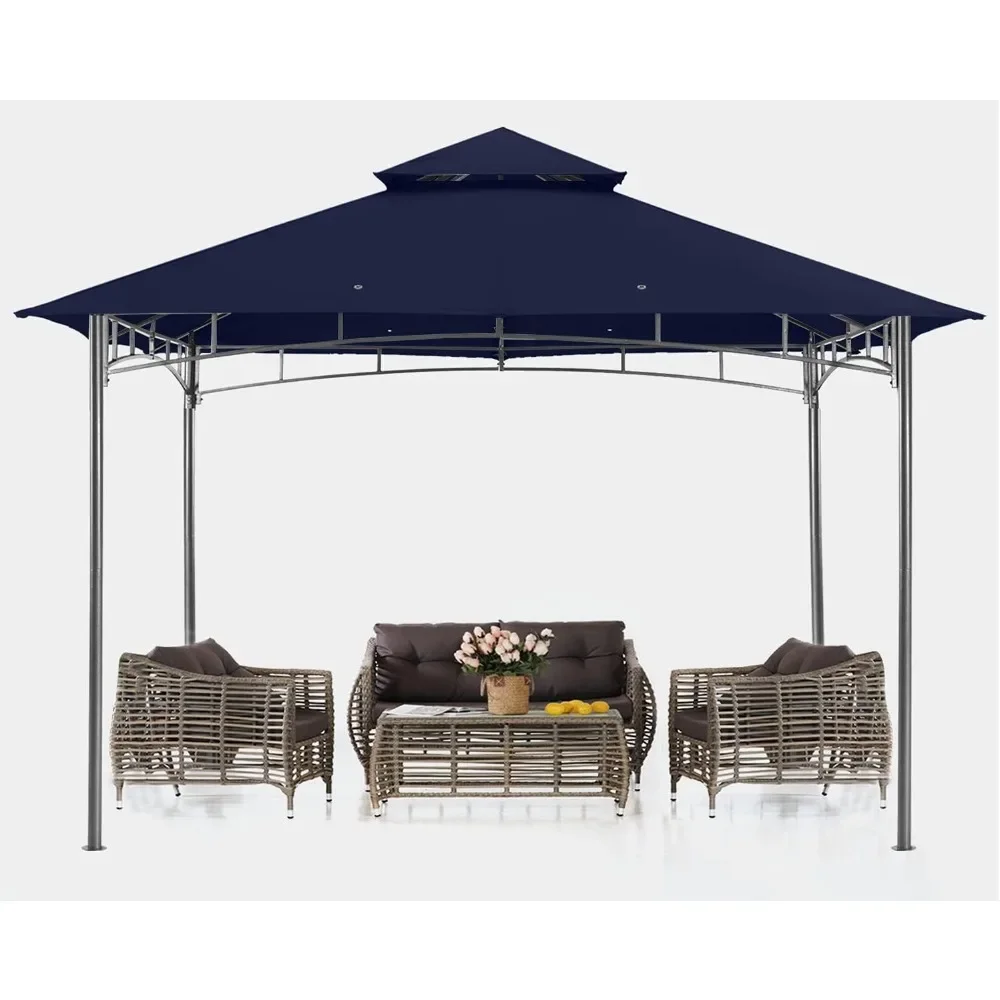 

Беседки для патио 8x8 — беседка со стальной рамой на открытом воздухе для газона, заднего двора, садовой террасы (темно-синий)