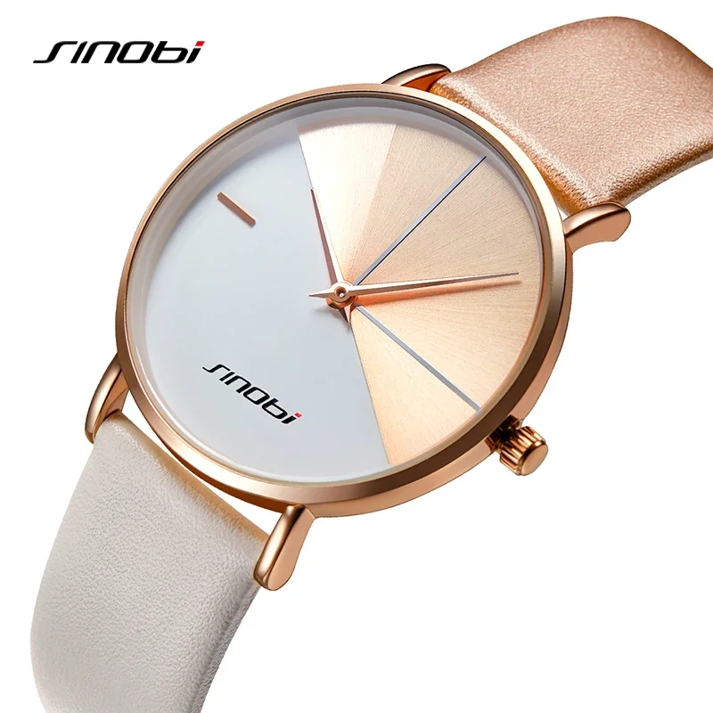 SINOBI Brand Watches for Woman Fashion Design Ladies Quartz Wristwatches Leather Strap Female Gifts Clock Creative Style SK