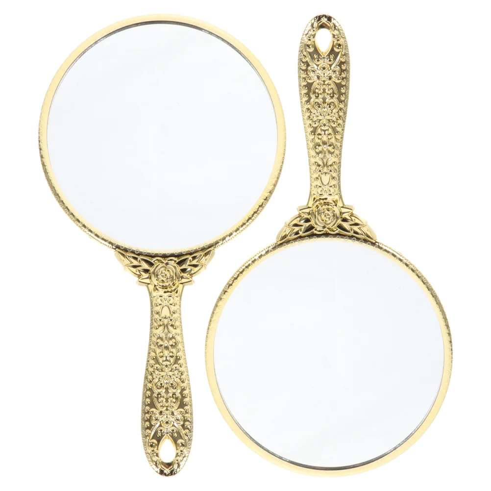 

2Pcs Retro Handheld Mirror Vintage Style Compact Makeup Mirror Lightweight Portable Design Ideal for Travel Home Daily Use Women