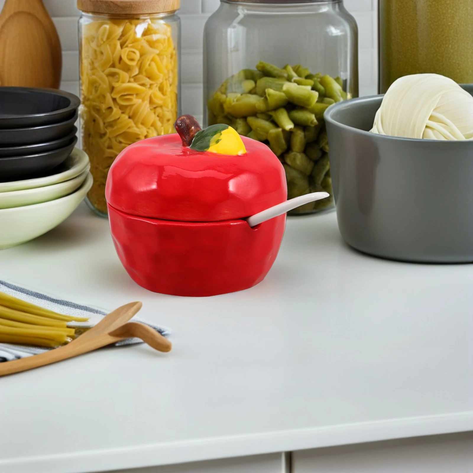 Set of Ceramic Spice Jars with Lids Kitchen Condiment Pots for Home Restaurant Use Small Spice Containers with Spoons