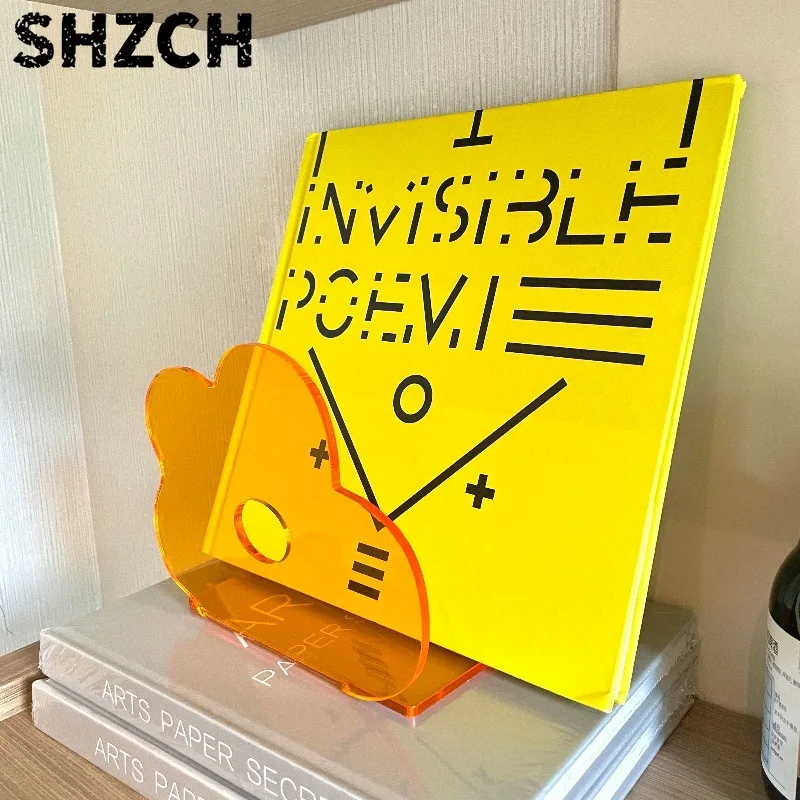Aesthetic Floral Acrylic Bookends Transparent L-Shape Book Holder for Study Desk Minimalist Magazine Storage Chic Home Decor