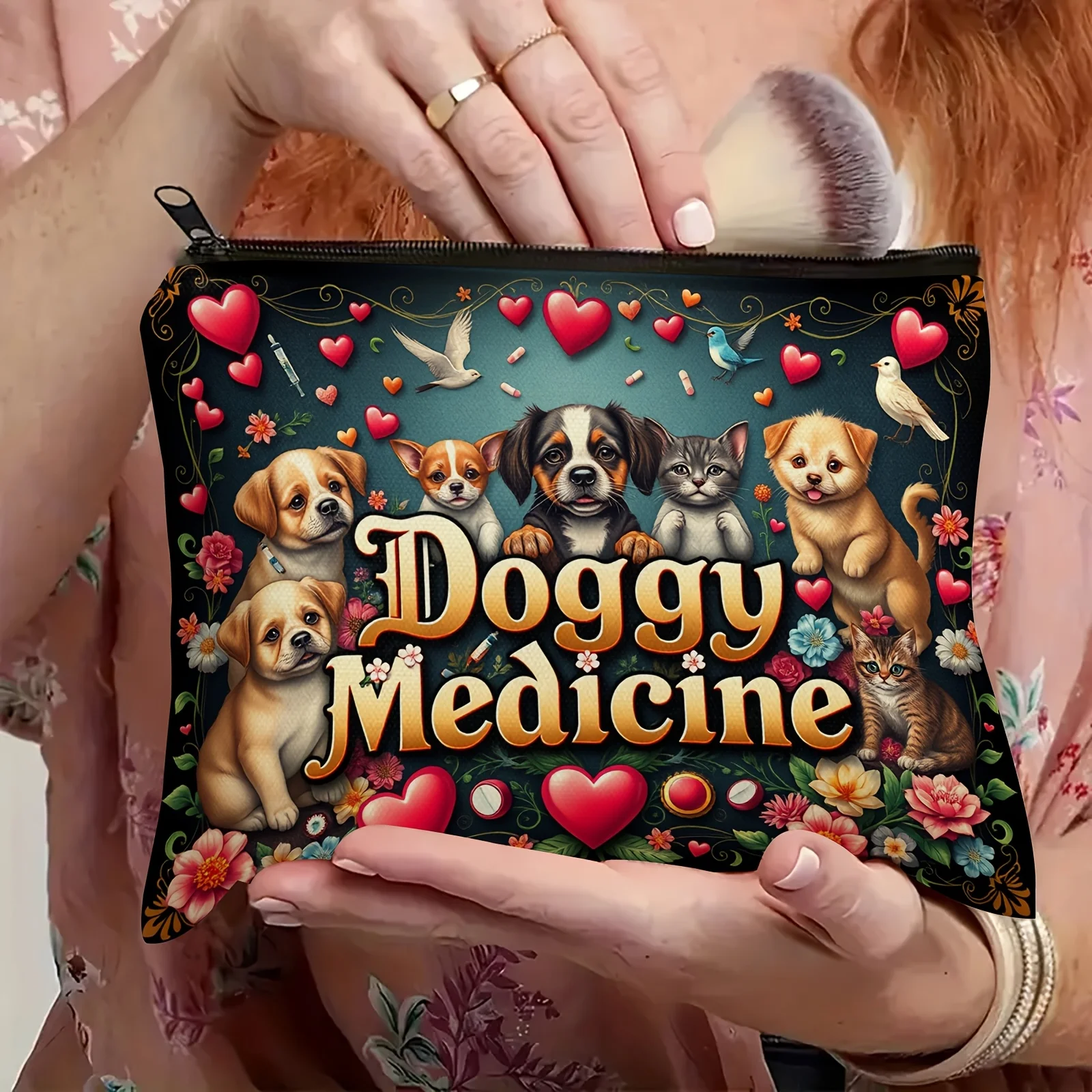 Cute Puppy & Pug Dog Medicine Bag - White Pet Supply Organizer with Beagle, Labrador Retriever & Shih Tzu Patterns