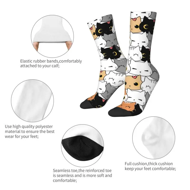 Cute Kitten Cat Doodle Men's Crew Socks Unisex Fun Funny Cartoon Spring Summer Autumn Winter Dress Socks