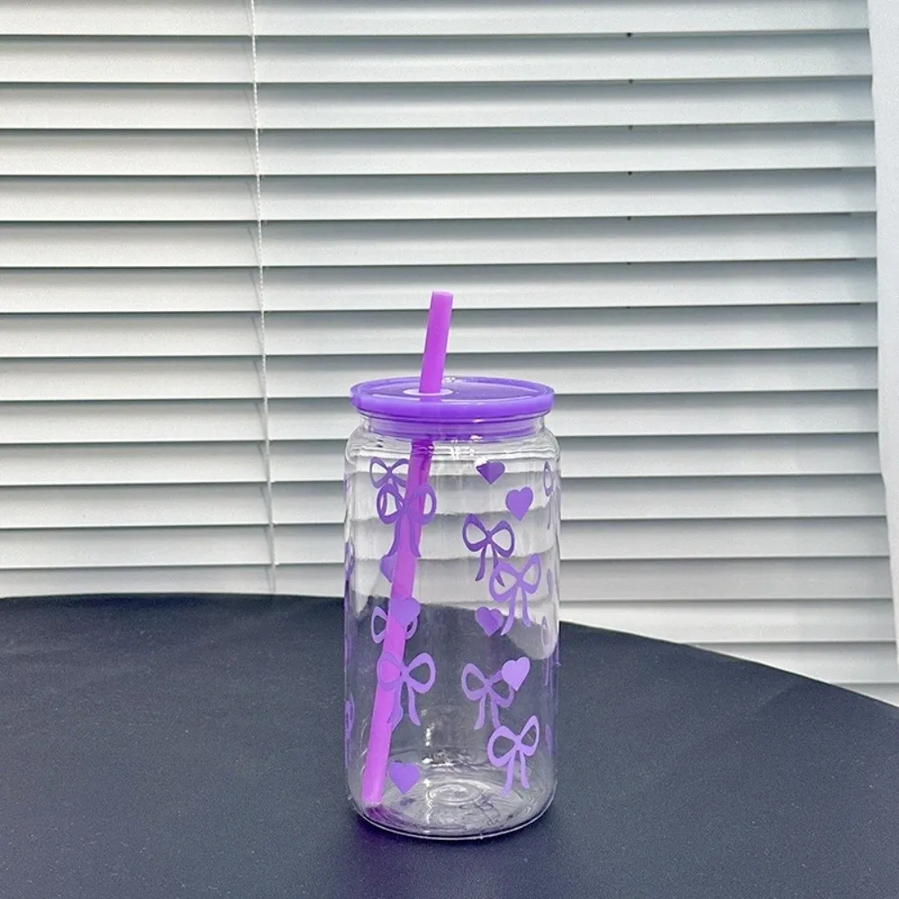 

16 унций милая пластиковая бутылка для воды с бантиком в форме сердца с крышкой и соломой, бутылка Мейсона, сервировка напитков, большая емкость, чашки для сока