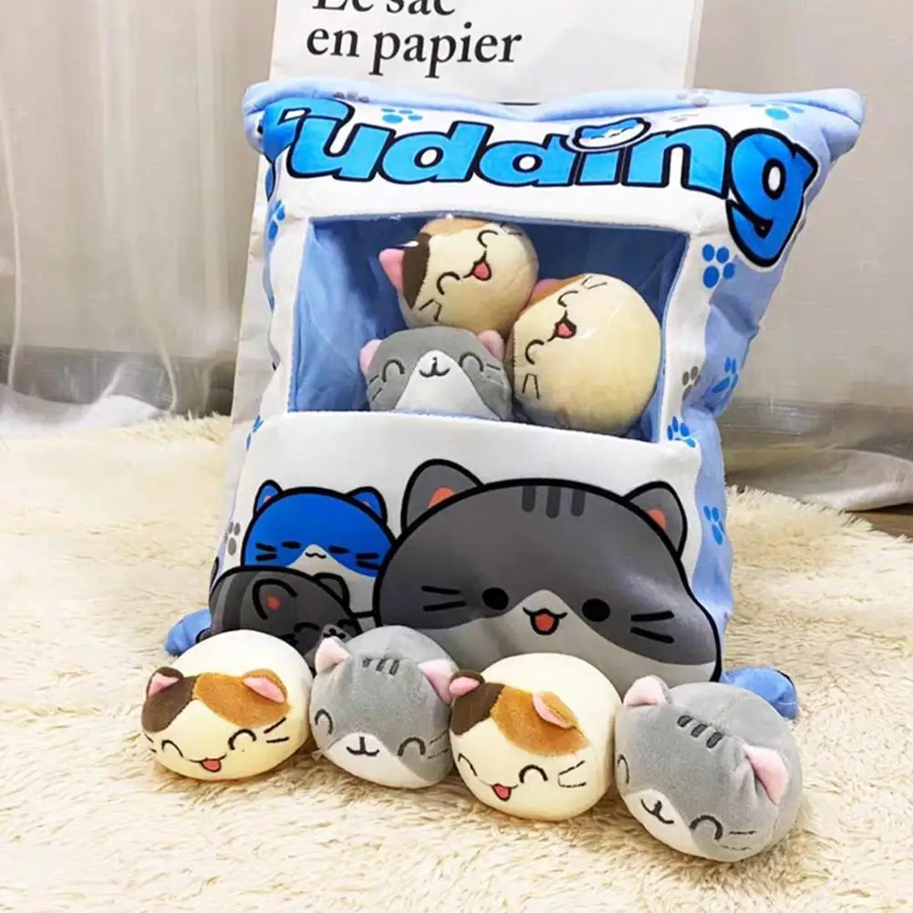 Kawaii Plush Pillow Cushion Cute Cat Snack Bag Pillow Mini Soft Pudding Bag Plush Stuffed Animal Fluffy Decorative Pillow Gift