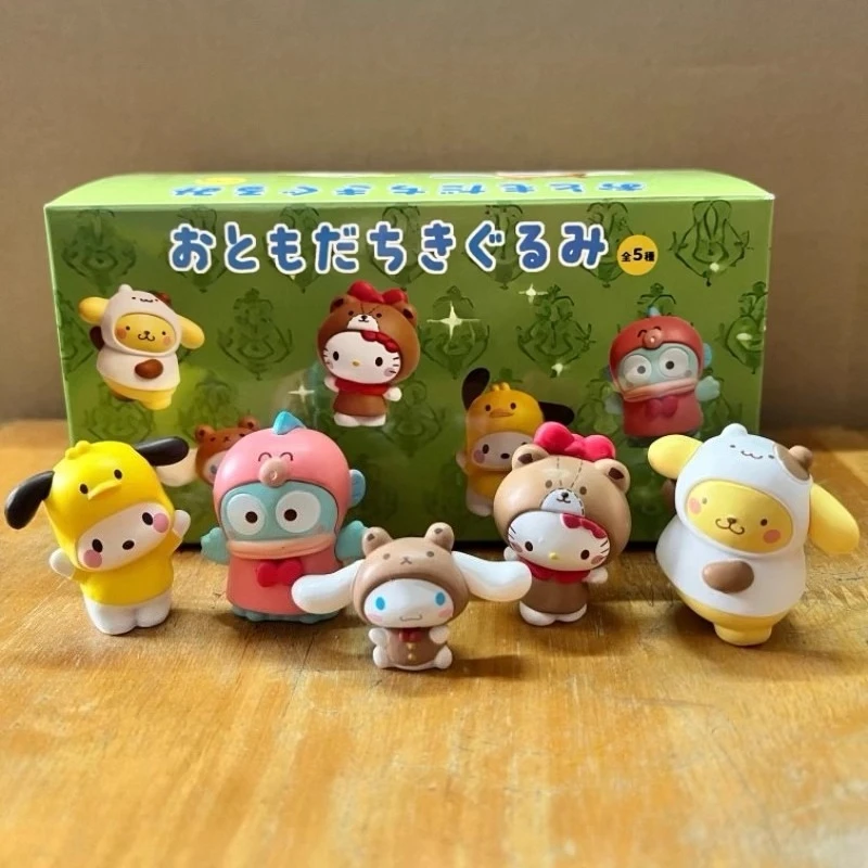 

5pcs/set Anime Kuromi Hello Kitty PomPom Purin Hangyodon Dress Up Miniseries Figure Desktop Model Decoration Children Toy Gift