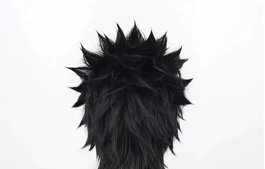 Peruca de cabelo sintético curto preto cortado, perucas cosplay, resistente ao calor, boné