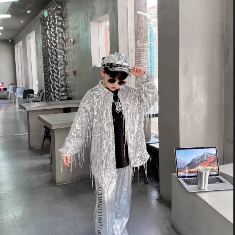 Children's Street Dance Costumes with Sequins and Tassels, Shiny Jazz and Latin Dance Personalized Performance Costumes