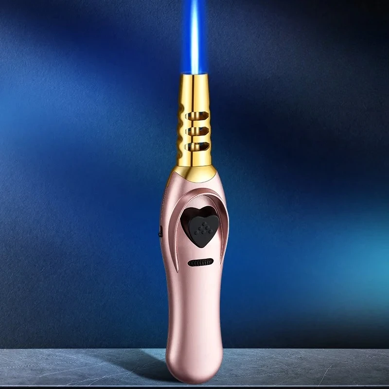 

Многофункциональная зажигалка с тремя горелками, мощный распылитель, ветрозащитный, многоразовый, на бутане, для моксотерапии, сигар, барбекю на открытом воздухе, кухни