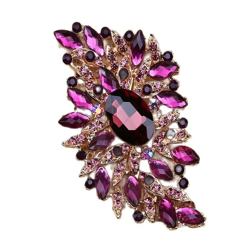 Broche de vidro manchado para mulheres, Glamoroso Refinado, Cristal Grande, Acessórios de Roupas Femininas, Luxo High End