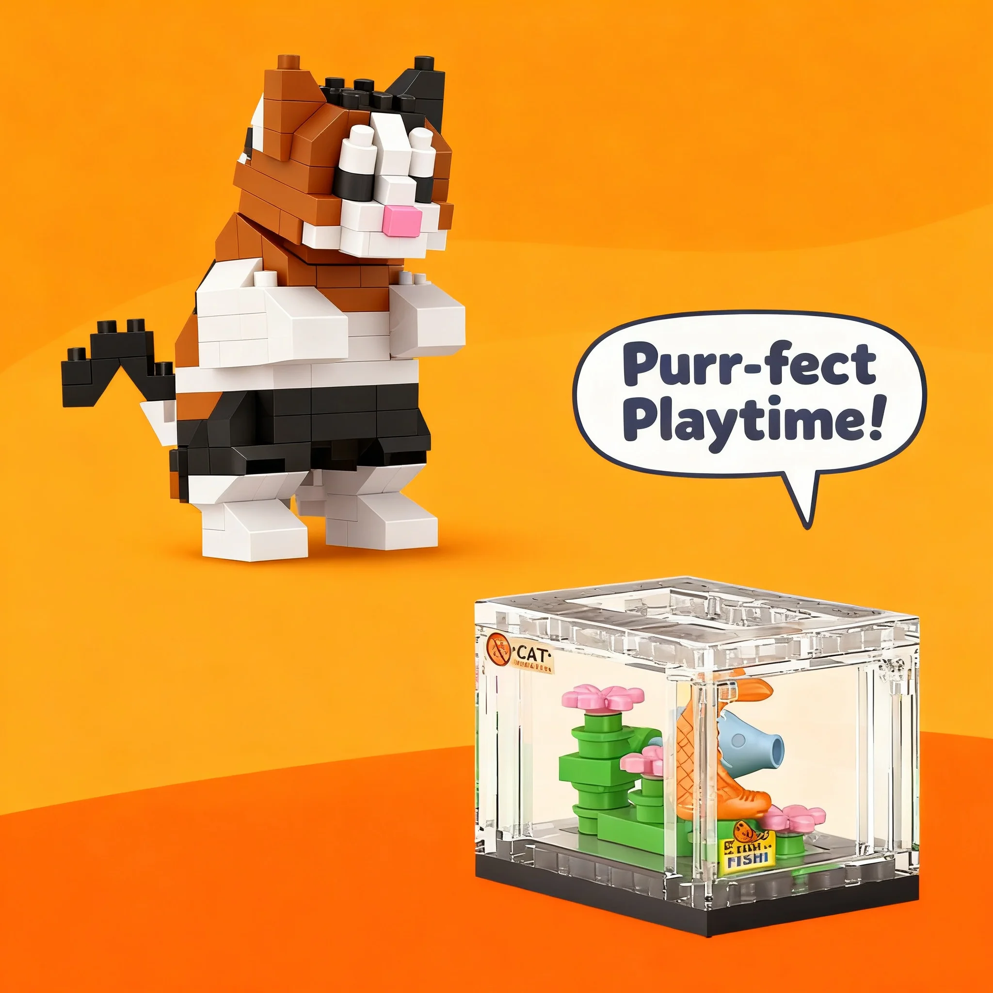 Cute Animals Building Blocks Kit Cats Fish Tanks Bricks Model Toy for Kids Children Girls