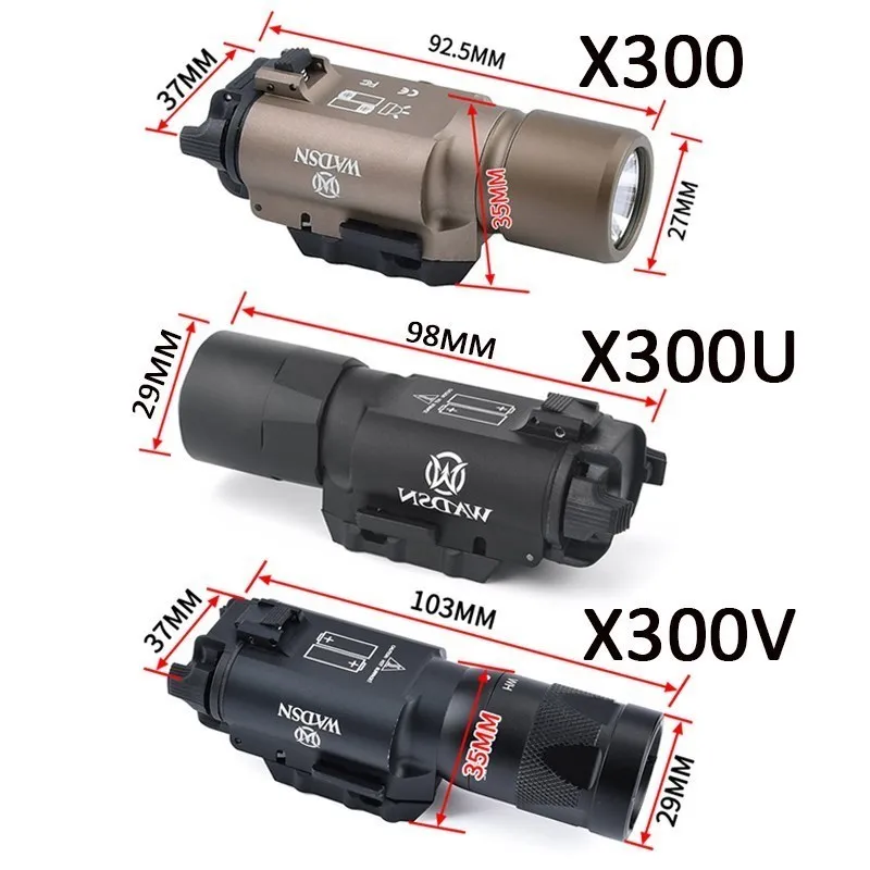 Surefir Tactical SF X300 X300U Ultra X300V Metal Pistol Gun Strobe Light Airsoft Weapon Light Hunting Flashlight Fit 20mm Rail