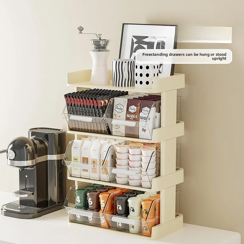 

Многофункциональный прозрачный органайзер для кухни, офиса, кладовой, рабочего стола, с подставкой для чашек, выдвижным ящиком, для кофе и домашнего хранения