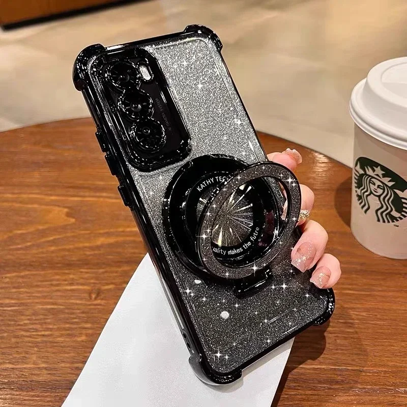 Glitter Magsafe Magnetic Ring Stand Case for Samsung Galaxy S24 S23 S25 Ultra A56 A36 A55 A35 A25 A15 A05S A54 A53 A52 Cover