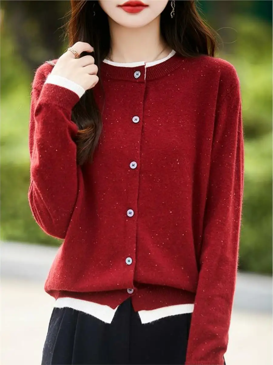 

Women's Knitted Cardigan Sweater Outerwear Fake Two-Piece Long Sve Warm Design Sense Idea Yarn Commute Sle Regular Fit