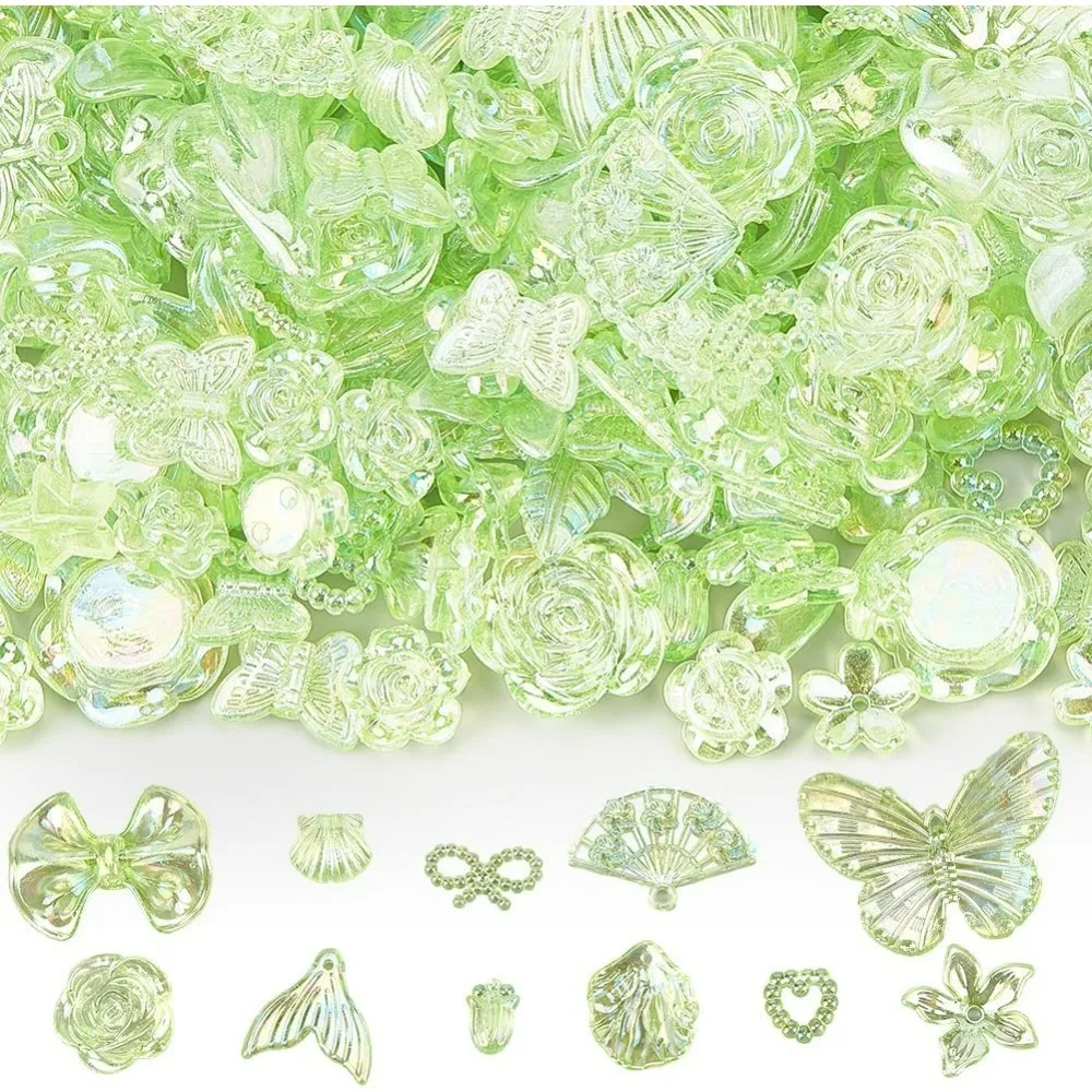 

1 Box 100g Resin Green Charms Cute Butterfly Cabochon 3D Acrylic Transparent Summer Floral Assorted Cabochons Nail Charm