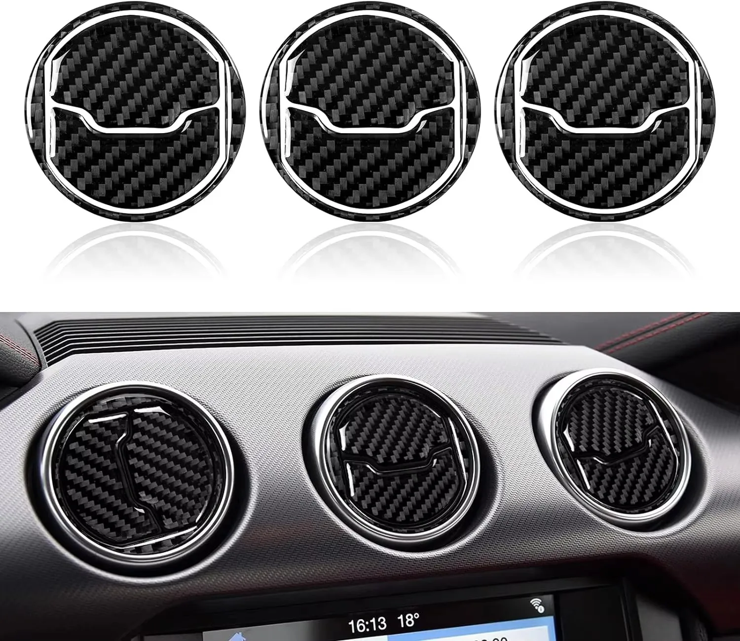 For Ford Mustang GT 2015-2021 Accessories Carbon Fiber Car Central Dashboard Air Conditioner Outlet Vent Decoration Cover Trim view 2