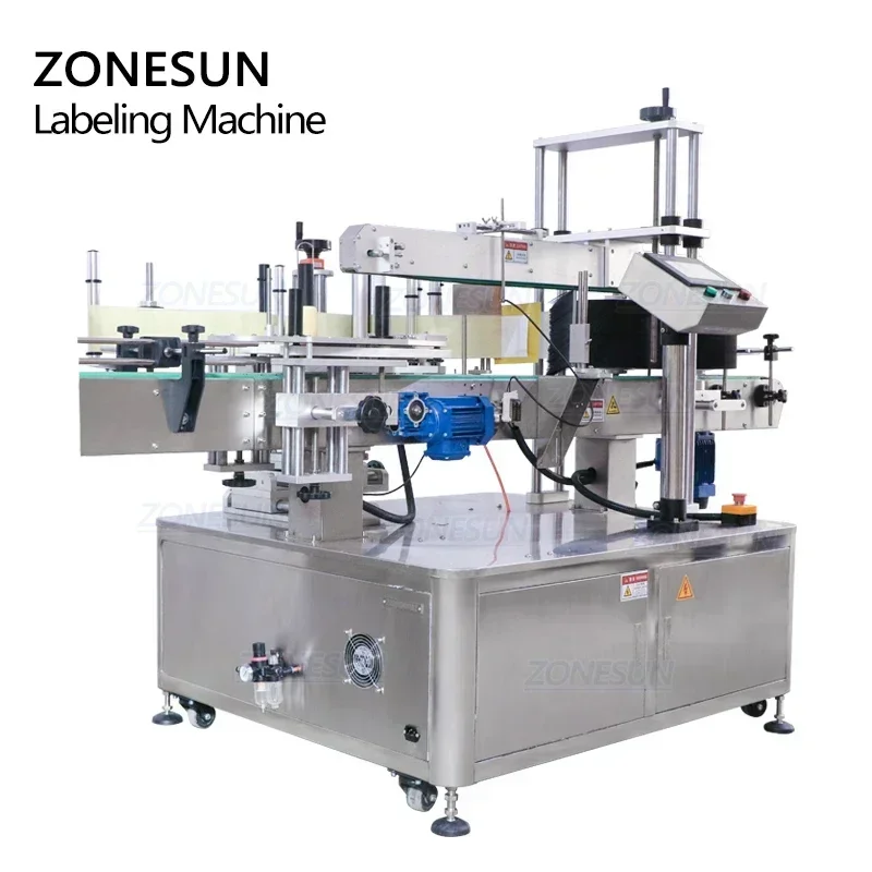 ZONESUN Etichettatrice per bottiglie quadrate a 3 lati Applicatore automatico di adesivi ad alta velocità per bevande Bevande di olio Miele ZS-TB600T
