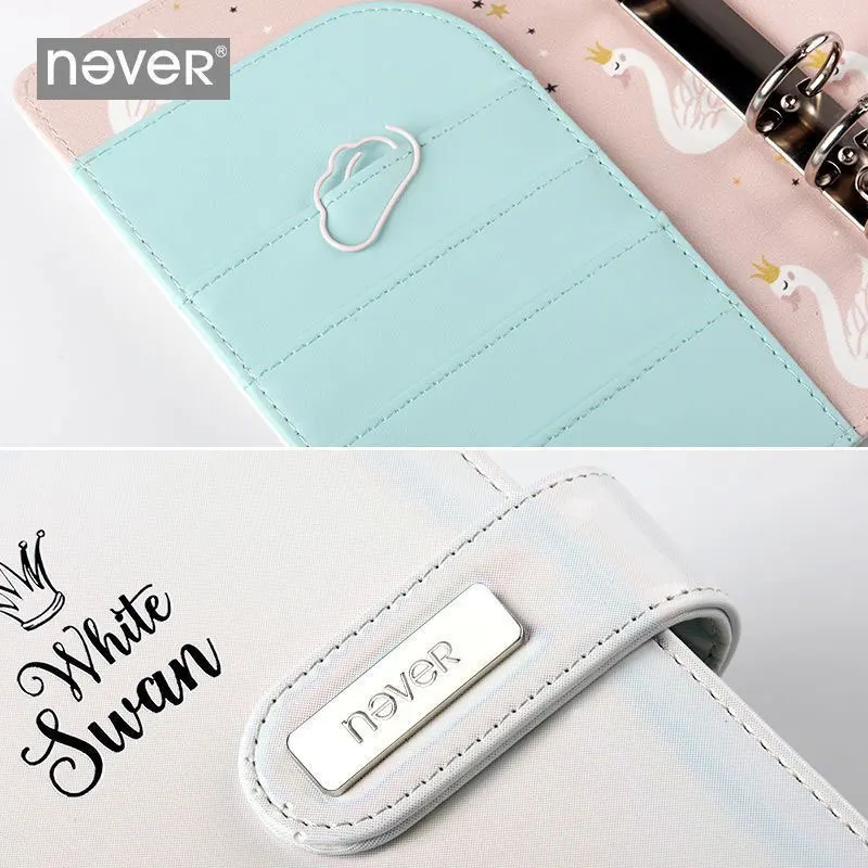 Never Yiwi White Swan A6 Loose Leaf Binder Student Planner Agenda Budget Planner Office and Korean School Supplies Stationary