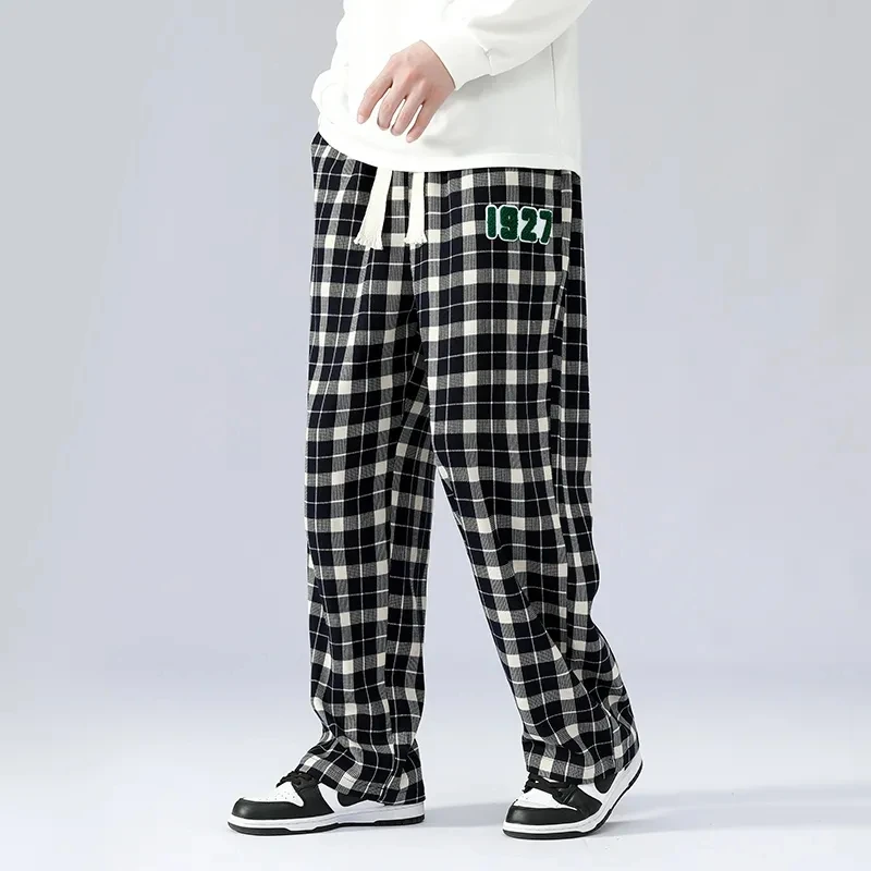 

Men Clothing Korean New Black White Plaid Pants men's Vintage Original Harajuku Baggy Casual Pants All-match Pantalones Hombre