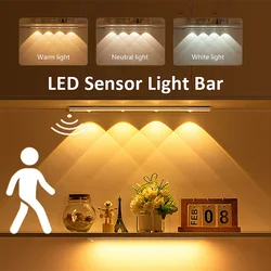 LED Rechargeable Auto Sensor Night Light 20/30/40/50cm Cabinet Lighting Bedroom Study Light 3 Colours Adjustable Wall Lights