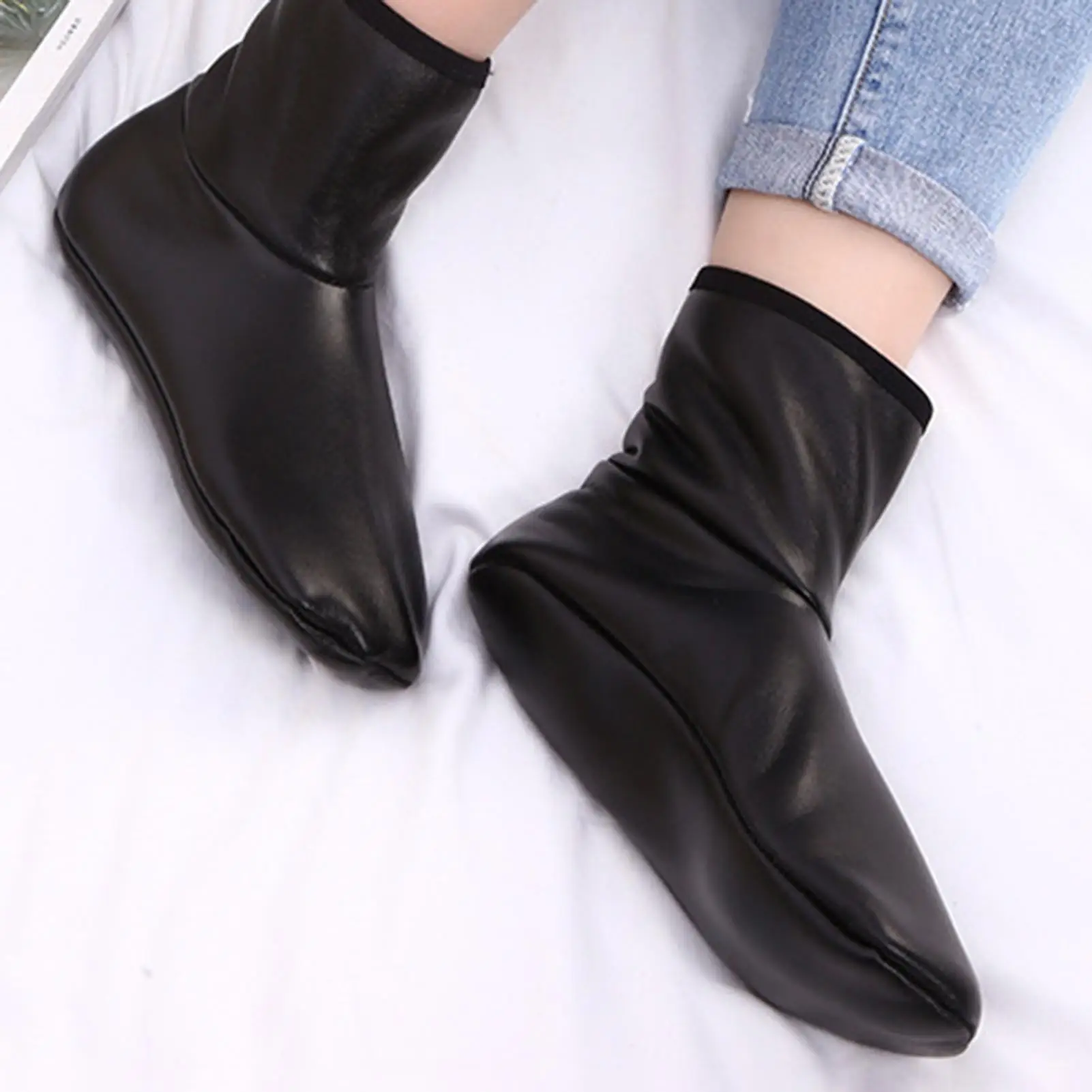 

Кожаные носки, водонепроницаемые, на флисовой подкладке, для дома и улицы, нескользящая мягкая обувь для пеших прогулок, кемпинга, домашнего офиса, зимнее тепло