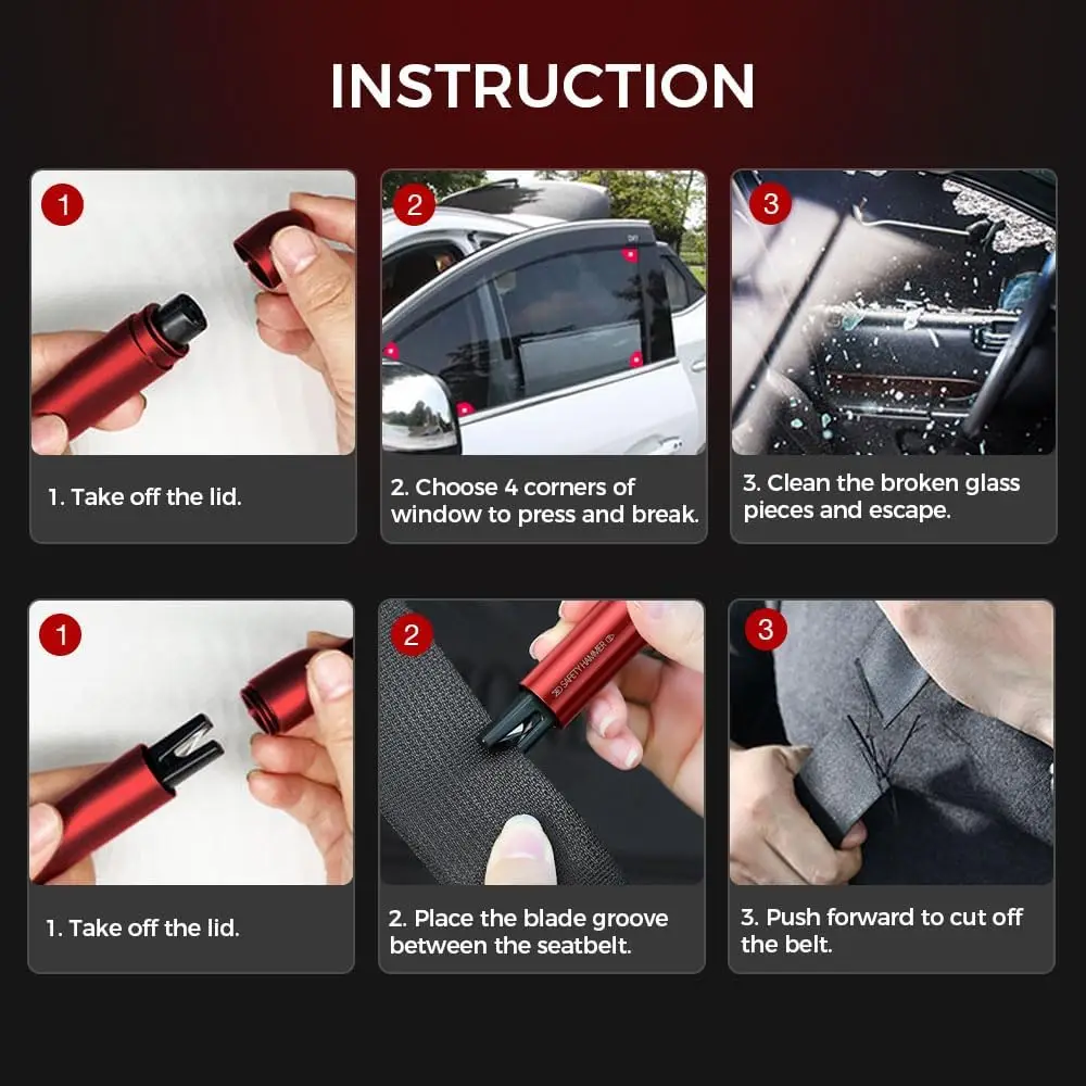 2Pcs Car Safety Hammer Emergency Glass Breaker & Seatbelt Cutter - High Hardness Tungsten Steel Rescue Tool Auto Accessories view 6