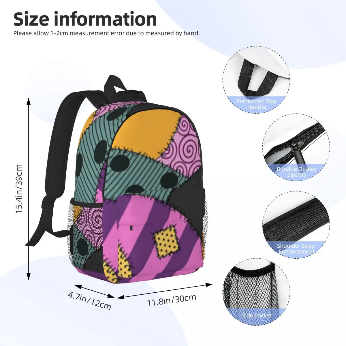 Mochila leve impressão, elegante mochila padrão, novo, 15 Polegada