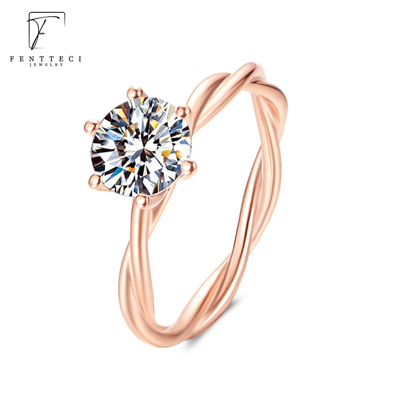 

FENTTECI Twisted Moissanite With GRA Certificate Ring Women s925 Sterling Silver 18K Rose Gold Plated Proposal Gift Fine Jewelry