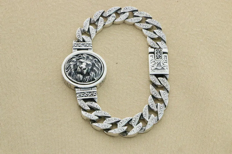 S925 Sterling Silver Lion Head Rotating Bracelet Personalized Retro Atmosphere Dominant Fashion Trendy Men's Bracelet Jewelry Wh