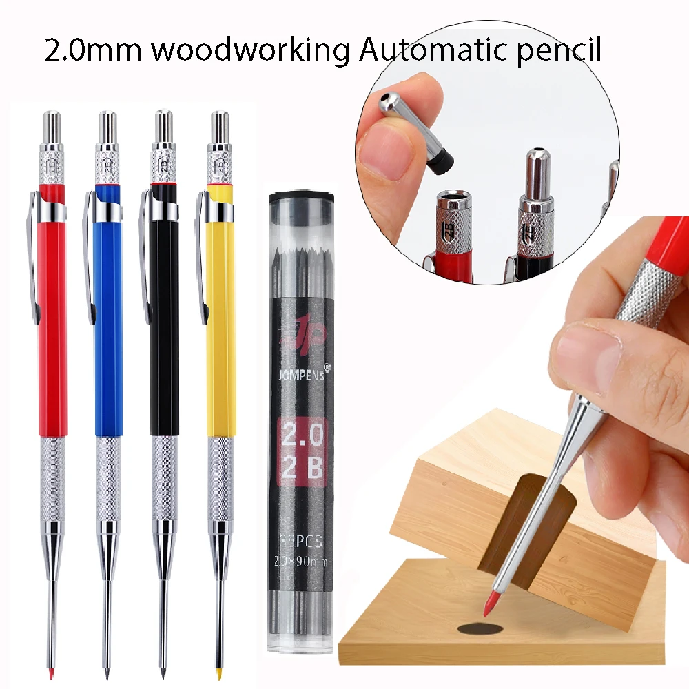 

2.0mm 3pcs New Creative Deep Hole Metal Woodworking Mechanical Pencil Set With 36pcs/box Long 12cm 2B Replaceable Lead