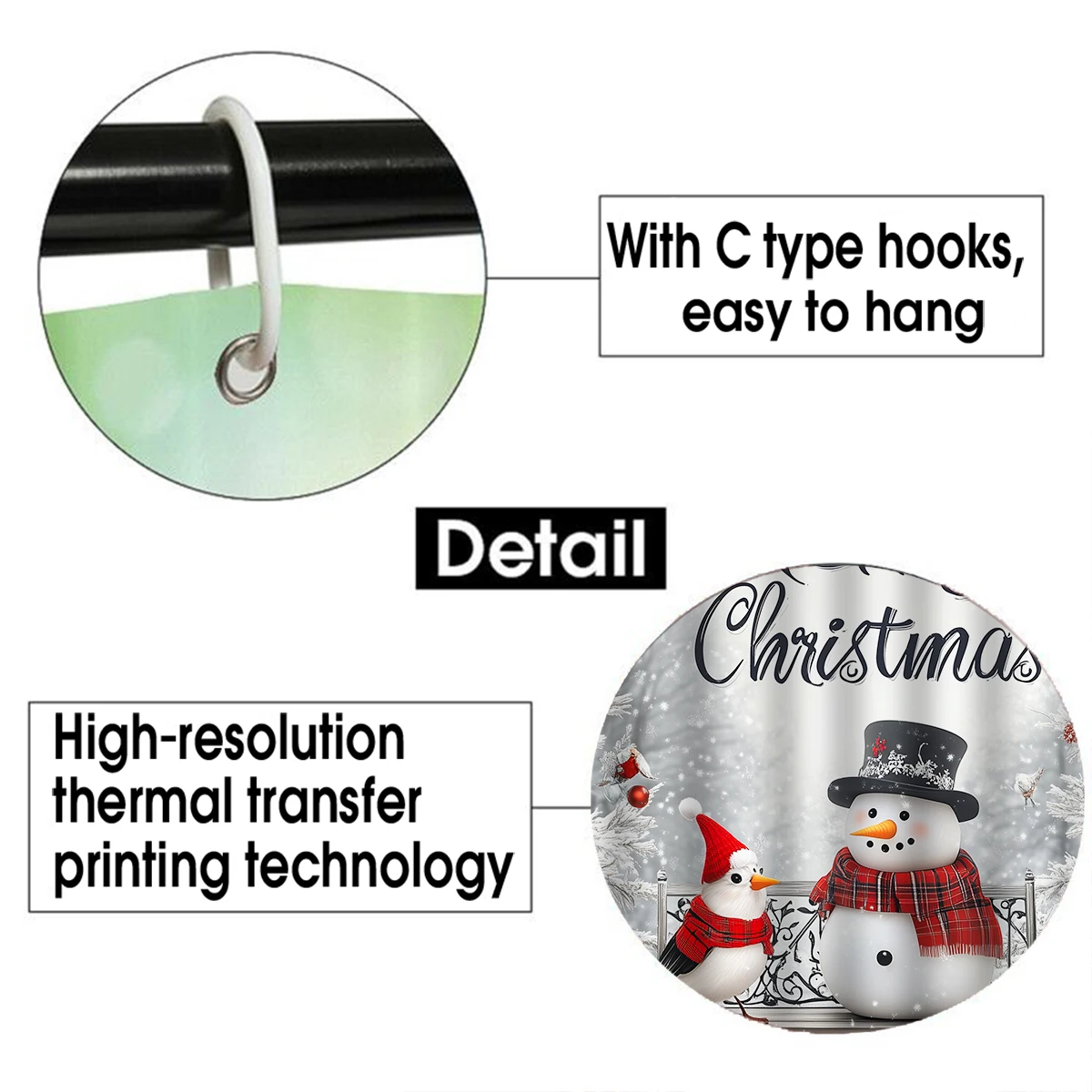 Christmas Snow snowman 1/4PC shower curtain set waterproof shower curtain and waterproof non-slip carpet,12 hooks included