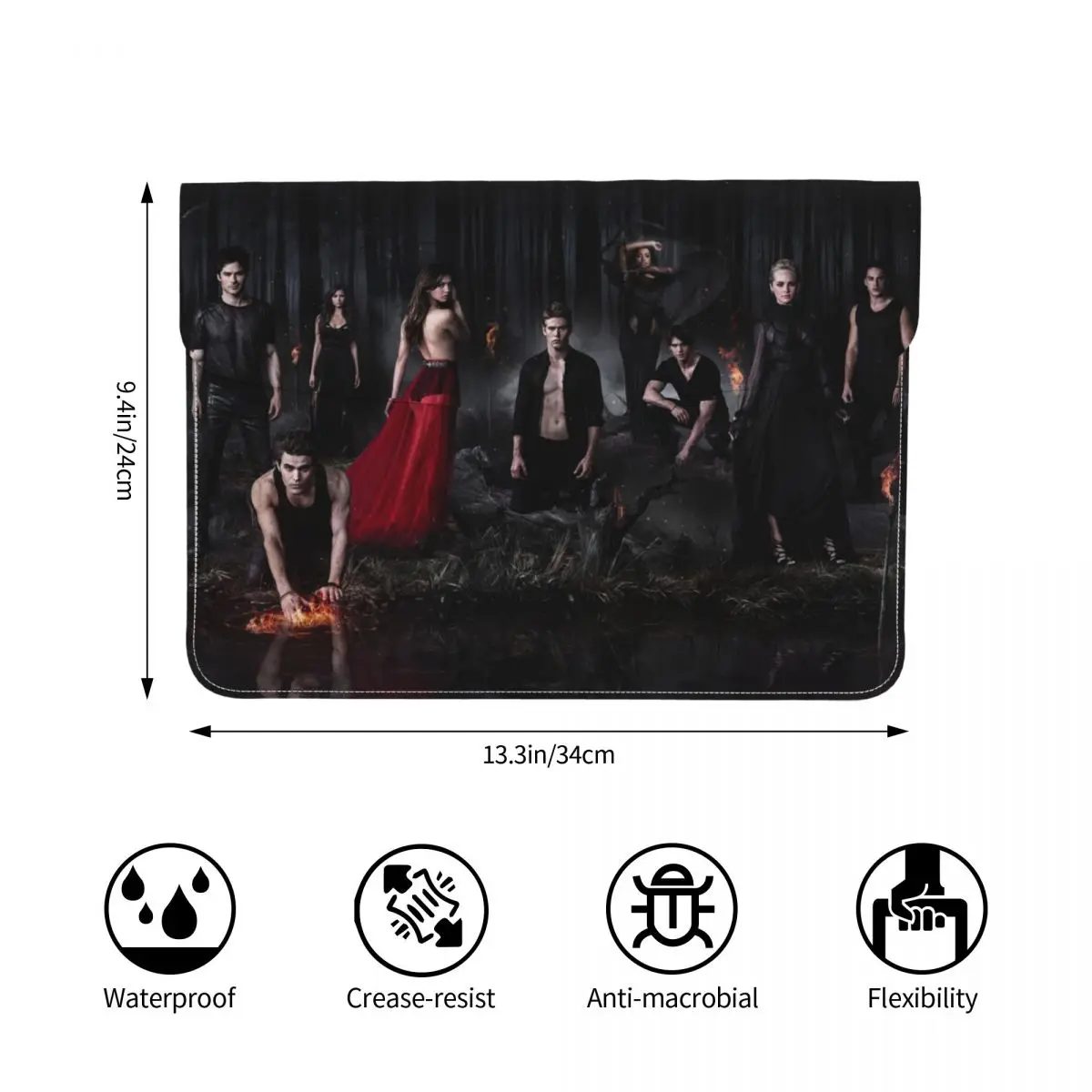 The Vampire Diaries PU Leather Horizontal Laptop Sleeve Shockproof Soft Lining Notebook Case 13 Inch