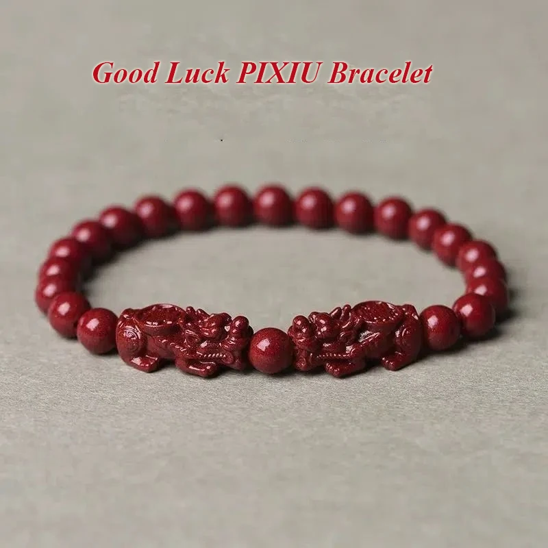 Lucky  Natural Stone Cinnabar Real Bead Pixiu Bracelets Women Men Wealth Protection Hand String Vintage Bangles Gift