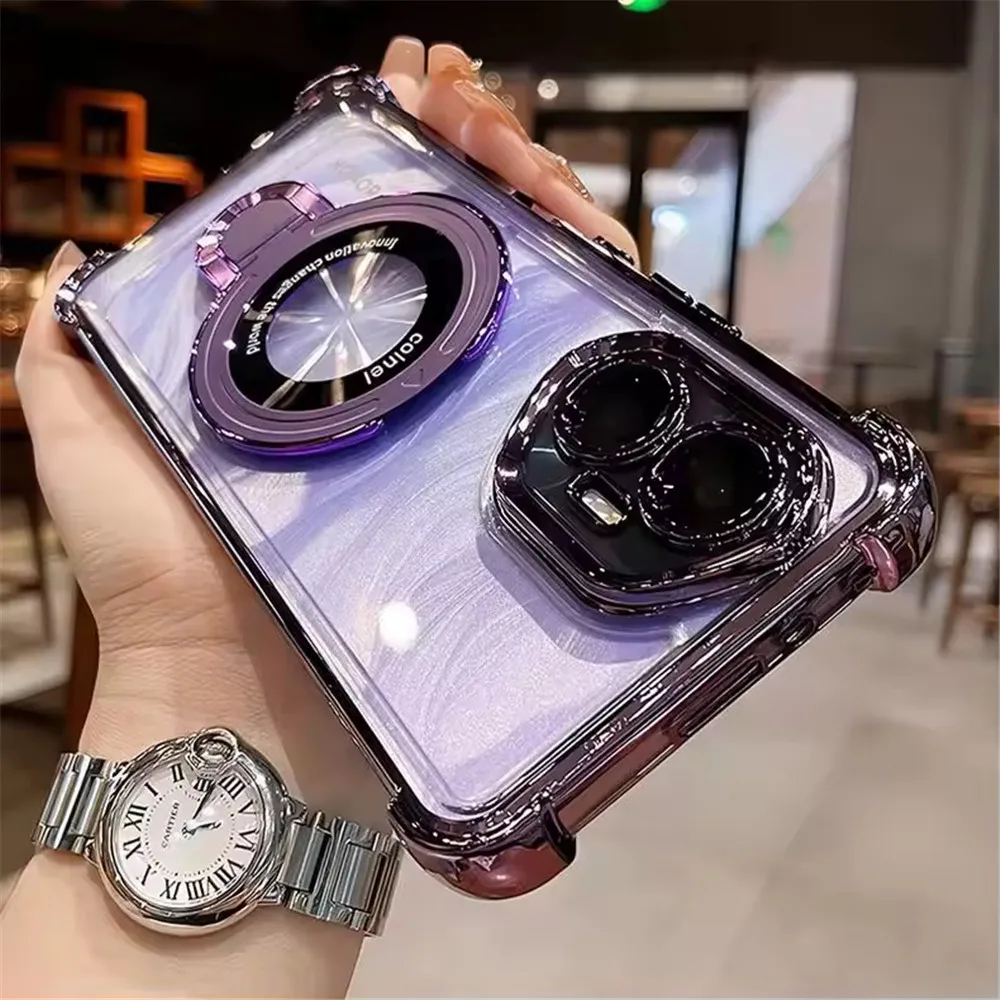 Transparent Shockproof Magnetic Bracket Phone Case For Honor 400 Lite 200 Pro 200 300 100 90 80 70 60 50 SE Silicone Cover — product photo 1 of 1
