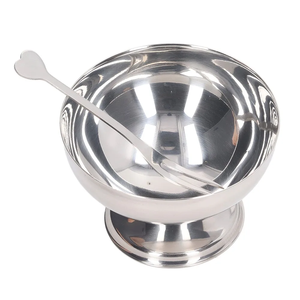Easy To Clean High Foot Goblet Rustless Steel Thickened Ice Cream Cup Polished with Fork Dessert Cup Afternoon Tea