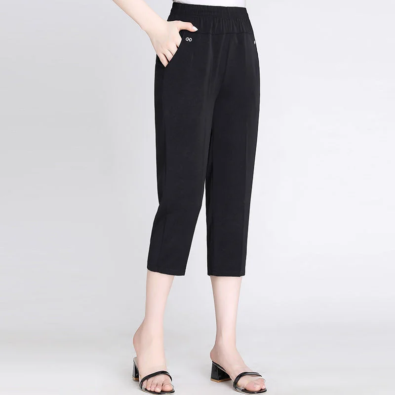 

Middle Aged And Elderly Women's Casual Capris New 2025 Summer Thin High Waist Straight Pants Mother Loose Solid Color Trousers